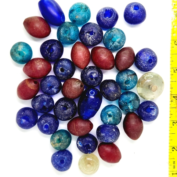 Antique Cobalt Blue Aqua Glass Trade Beads Dutch East India Dogon African Lot